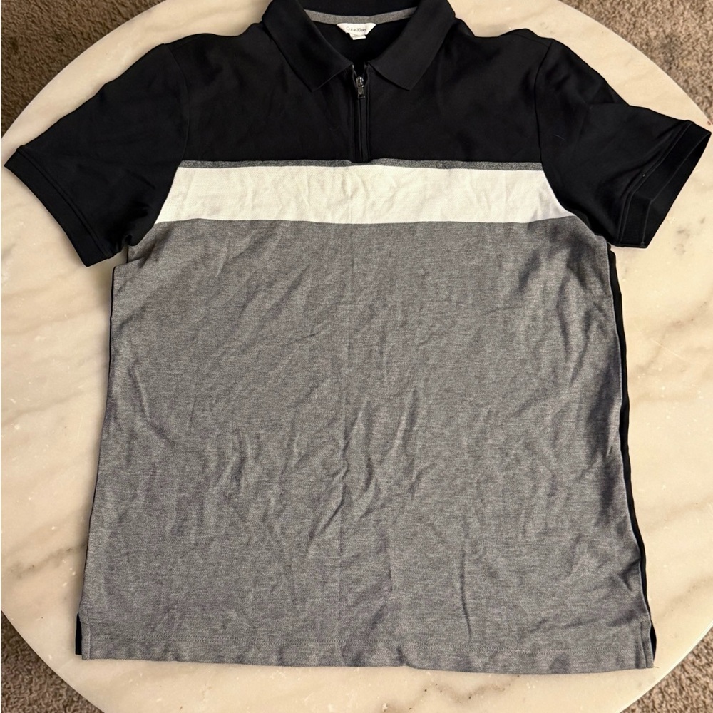 Calvin Klein Black and Gray Polo Shirt
